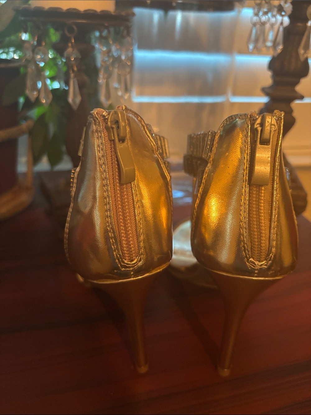 Delicacy Metallic Gold Crystal-Strap High Heels - Picture 7 of 10